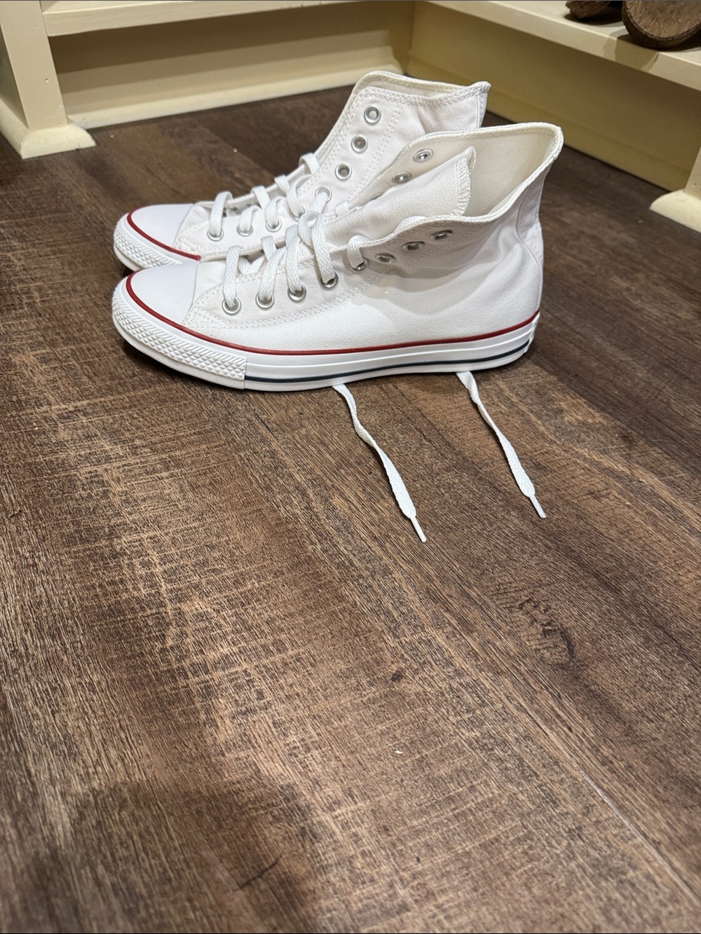 Converse White High-Top Sneakers with Red Accent